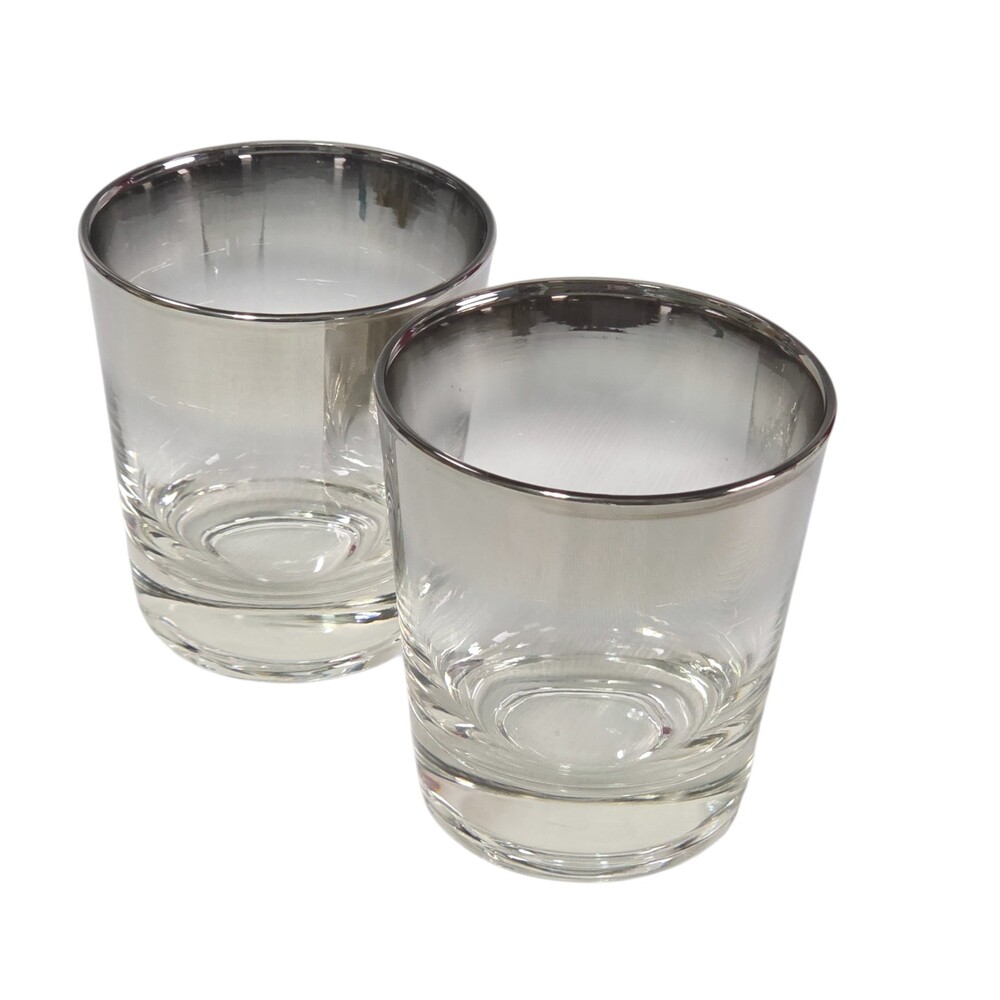 Pair Vitreon Queens Lustre Silver Fade Tumblers 3.2in Dorothy Thorpe Style MCM